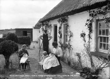 Irish Cottage Industries, Hand Embroidery on Linen in the Ards, black and white photograph