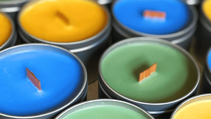 blue, green and yellow candles